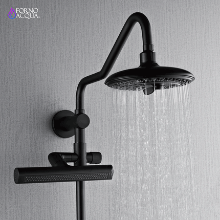 Forno Acqua AcquaFALL Shower, Matte Black Finish, Overhead Rainfall Shower, 7 Way Diverter, Handheld Shower Head, Body Jets, 2.5 GPM Flow Rate FORNO ACQUA