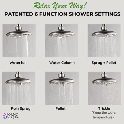 Forno Acqua AcquaFALL Shower, Brushed Nickel Finish, Overhead Rainfall Shower, 7 Way Diverter, Handheld Shower Head, Body Jets, 1.8 GPM Flow Rate FORNO ACQUA