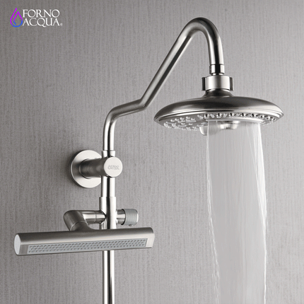 Forno Acqua AcquaFALL Shower, Brushed Nickel Finish, Overhead Rainfall Shower, 7 Way Diverter, Handheld Shower Head, Body Jets, 1.8 GPM Flow Rate FORNO ACQUA
