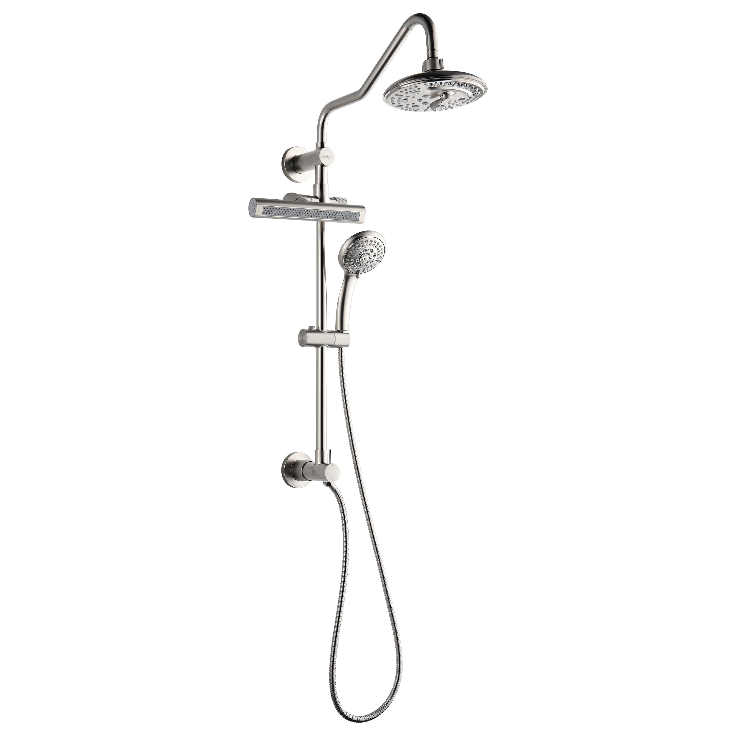 Forno Acqua AcquaFALL Shower, Brushed Nickel Finish, Overhead Rainfall Shower, 7 Way Diverter, Handheld Shower Head, Body Jets, 1.8 GPM Flow Rate