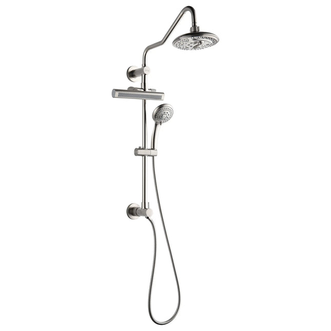 Forno Acqua AcquaFALL Shower, Brushed Nickel Finish, Overhead Rainfall Shower, 7 Way Diverter, Handheld Shower Head, Body Jets, 1.8 GPM Flow Rate FORNO ACQUA