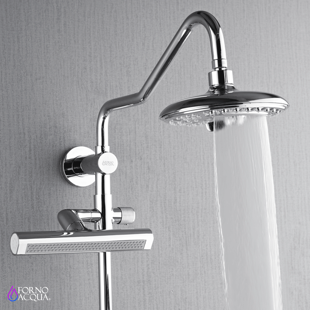 Forno Acqua AcquaFALL Shower, Polished Stainless Steel Finish, Overhead Rainfall Shower, 7 Way Diverter, Handheld Shower Head, Body Jets, 2.5 GPM Flow Rate FORNO ACQUA