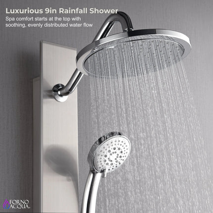 Forno Acqua AcquaSPA Shower Panel in Stainless Steel, Overhead Rainfall Shower, Handheld Shower Head, Body Jets, 1.8 GPM Flow Rate FORNO ACQUA