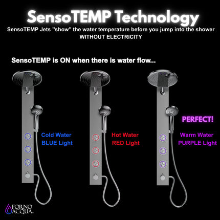 Forno Acqua AcquaSpa Shower Panel with SensoTemp, Stainless Steel, Overhead Rainfall Shower, Handheld Shower Head, Body Jets, 2.5 GPM Flow Rate FORNO ACQUA