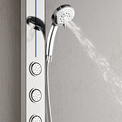Forno Acqua AcquaSPA Shower Panel with SensoTEMP, Mirrored Stainless Steel Finish, Overhead Rainfall Shower, Handheld Shower Head, Body Jets, 2.5 GPM Flow Rate FORNO ACQUA