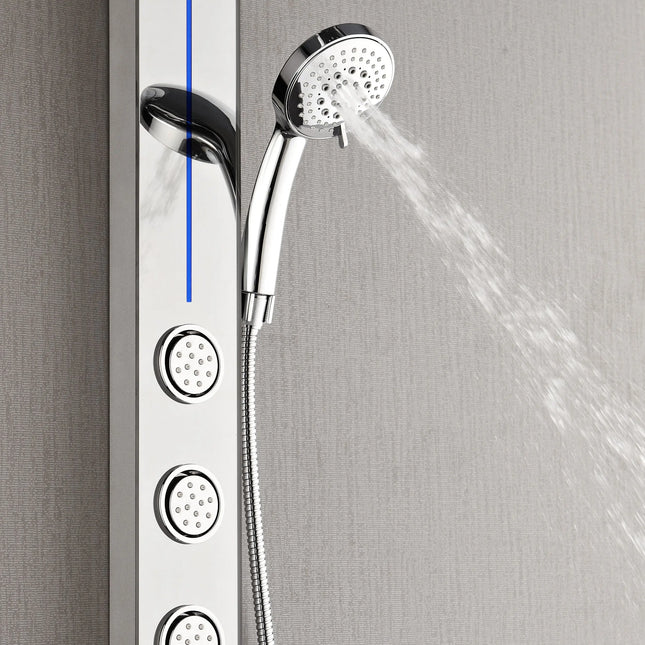 Forno Acqua AcquaSPA Shower Panel with SensoTEMP, Mirrored Stainless Steel Finish, Overhead Rainfall Shower, Handheld Shower Head, Body Jets, 2.5 GPM Flow Rate FORNO ACQUA