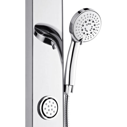 Forno Acqua AcquaSPA Shower Panel with SensoTEMP, Mirrored Stainless Steel Finish, Overhead Rainfall Shower, Handheld Shower Head, Body Jets, 2.5 GPM Flow Rate FORNO ACQUA