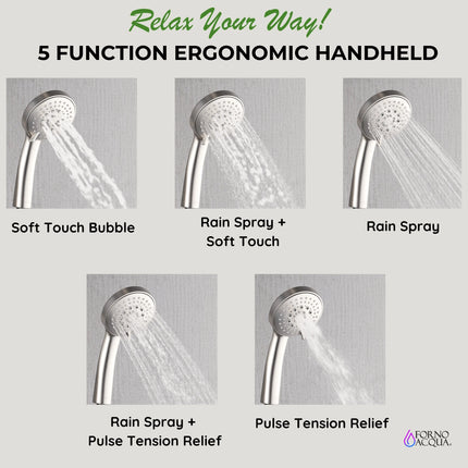 Forno Acqua AcquaSPA Shower Panel with SensoTEMP, Mirrored Stainless Steel Finish, Overhead Rainfall Shower, Handheld Shower Head, Body Jets, 2.5 GPM Flow Rate FORNO ACQUA