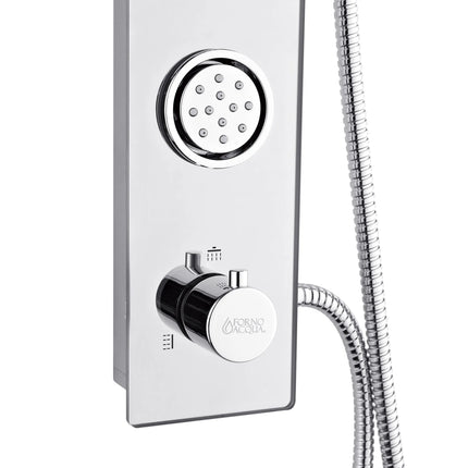 Forno Acqua AcquaSPA Shower Panel with SensoTEMP, Mirrored Stainless Steel Finish, Overhead Rainfall Shower, Handheld Shower Head, Body Jets, 2.5 GPM Flow Rate FORNO ACQUA