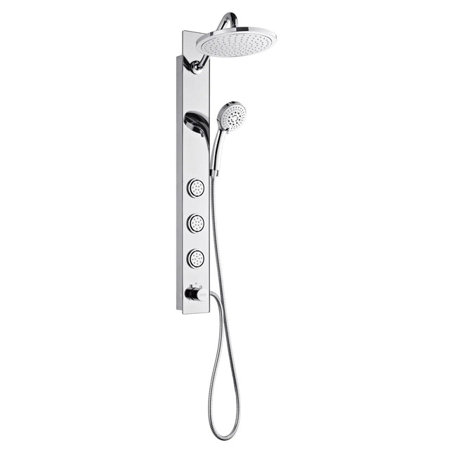 Forno Acqua AcquaSPA Shower Panel with SensoTEMP, Mirrored Stainless Steel Finish, Overhead Rainfall Shower, Handheld Shower Head, Body Jets, 2.5 GPM Flow Rate FORNO ACQUA
