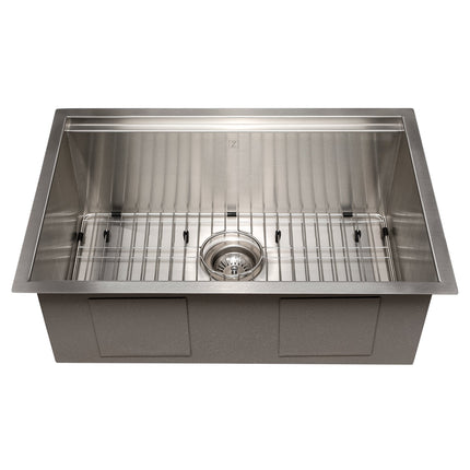 ZLINE 27 in. Garmisch Undermount Single Bowl Stainless Steel Kitchen Sink with Bottom Grid and Accessories (SLS-27)