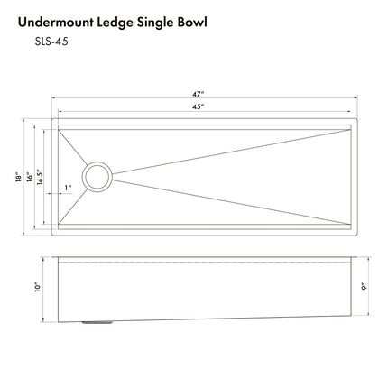 ZLINE 45 in. Garmisch Undermount Single Bowl Stainless Steel Kitchen Sink with Bottom Grid and Accessories (SLS-45)