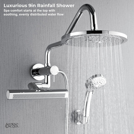 Forno Acqua AcquaFALL Mini Shower Head, Polished Stainless Steel Finish, Overhead Rainfall Shower, 7 Way Diverter, Handheld Shower Head, Body Jets, 1.8 GPM Flow Rate FORNO ACQUA
