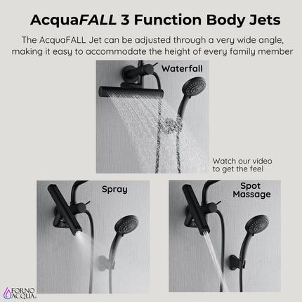 Forno Acqua AcquaFALL Mini 8 Inch Shower Head, Matte Black Finish, Overhead Rainfall Shower, Handheld Shower Head, Body Jets, 2.5 GPM Flow Rate FORNO ACQUA