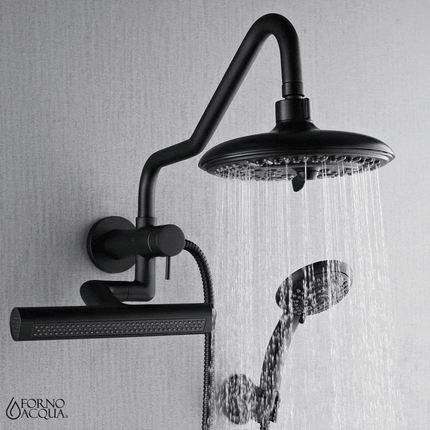 Forno Acqua AcquaFALL Mini 8 Inch Shower Head, Matte Black Finish, Overhead Rainfall Shower, Handheld Shower Head, Body Jets, 1.8 GPM Flow Rate FORNO ACQUA