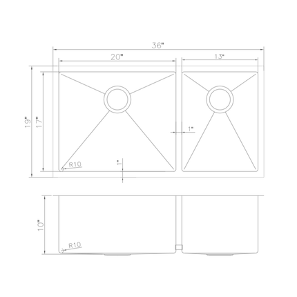 ZLINE 36 in. Chamonix Undermount Double Bowl Stainless Steel Kitchen Sink with Bottom Grid (SR60D-36)