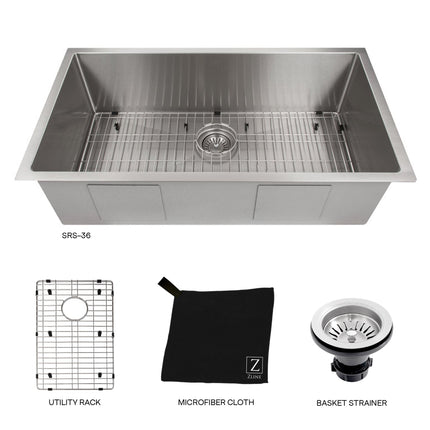 ZLINE 36 in. Meribel Undermount Single Bowl Stainless Steel Kitchen Sink with Bottom Grid (SRS-36)