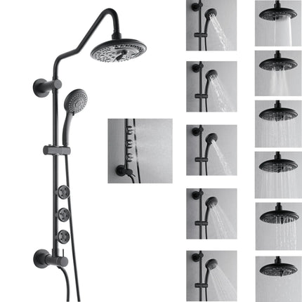 Forno Acqua AcquaSPA Retrofit Shower, Overhead Rainfall, 8 Inch Shower Head, Handheld Shower Head, Body Jets, 6 Way Diverter, Matte Black Finish, 1.8 GPM Flow Rate FORNO ACQUA
