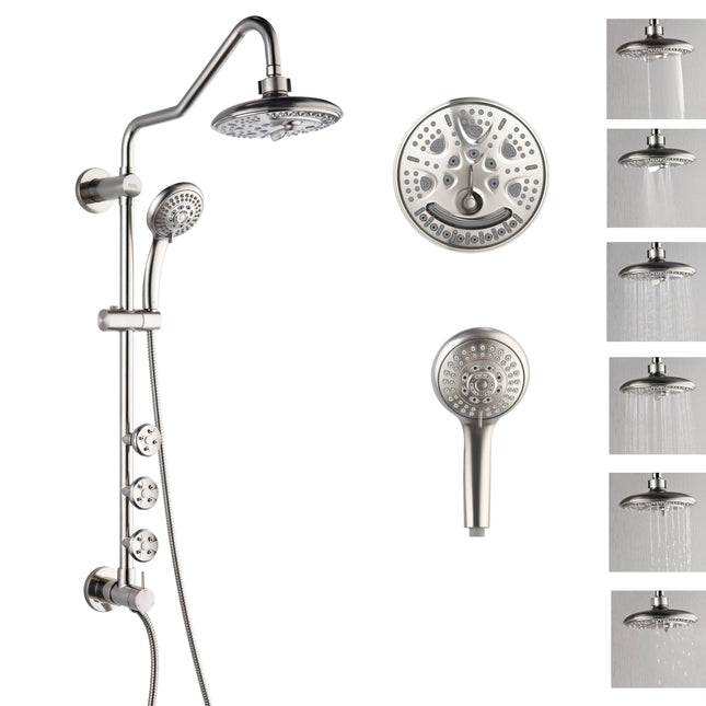 Forno Acqua AcquaSPA Retrofit Shower, Overhead Rainfall, 8 Inch Shower Head, Handheld Shower Head, Body Jets, 6 Way Diverter, Brushed Nickel Finish, 2.5 GPM Flow Rate FORNO ACQUA