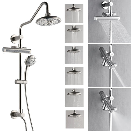 Forno Acqua AcquaFALL Shower, Brushed Nickel Finish, Overhead Rainfall Shower, 7 Way Diverter, Handheld Shower Head, Body Jets, 1.8 GPM Flow Rate FORNO ACQUA