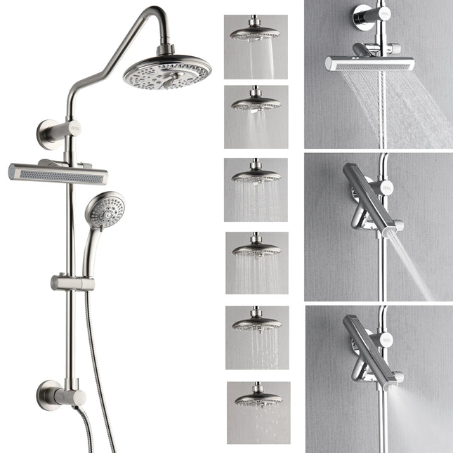 Forno Acqua AcquaFALL Shower, Brushed Nickel Finish, Overhead Rainfall Shower, 7 Way Diverter, Handheld Shower Head, Body Jets, 1.8 GPM Flow Rate FORNO ACQUA
