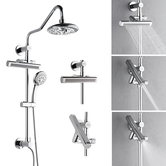 Forno Acqua AcquaFALL Shower, Polished Stainless Steel Finish, Overhead Rainfall Shower, 7 Way Diverter, Handheld Shower Head, Body Jets, 2.5 GPM Flow Rate FORNO ACQUA