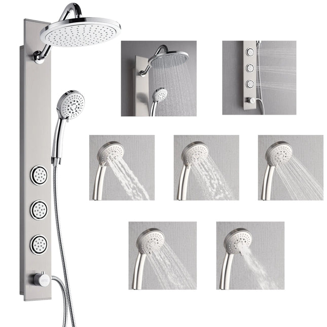 Forno Acqua AcquaSPA Shower Panel in Stainless Steel, Overhead Rainfall Shower, Handheld Shower Head, Body Jets, 1.8 GPM Flow Rate FORNO ACQUA