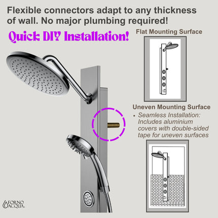 Forno Acqua AcquaSPA Shower Panel in Stainless Steel, Overhead Rainfall Shower, Handheld Shower Head, Body Jets, 1.8 GPM Flow Rate FORNO ACQUA