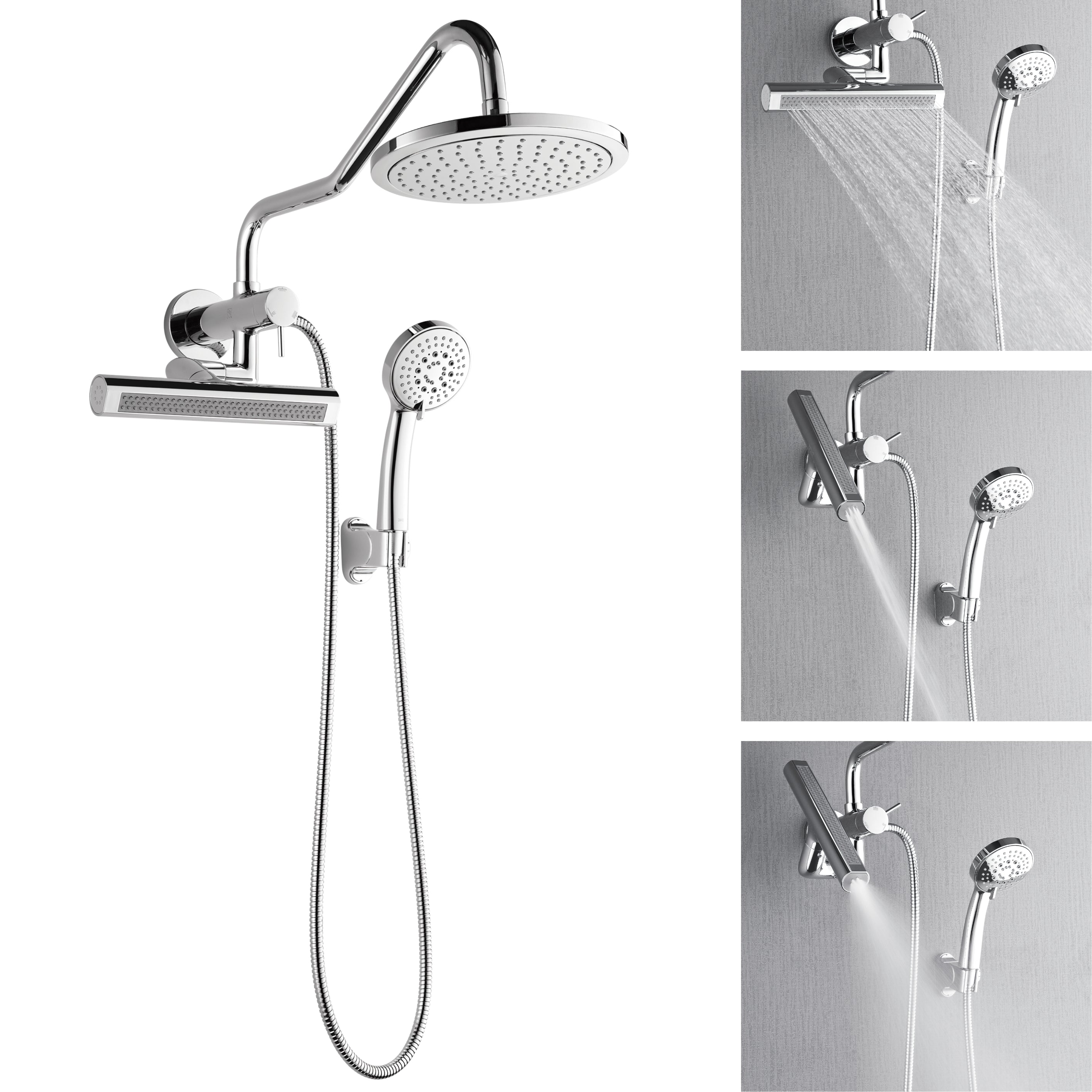 Forno Acqua AcquaFALL Mini Shower Head, Polished Stainless Steel Finish, Overhead Rainfall Shower, 7 Way Diverter, Handheld Shower Head, Body Jets, 2.5 GPM Flow Rate