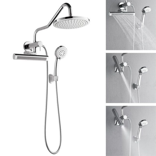 Forno Acqua AcquaFALL Mini Shower Head, Polished Stainless Steel Finish, Overhead Rainfall Shower, 7 Way Diverter, Handheld Shower Head, Body Jets, 1.8 GPM Flow Rate FORNO ACQUA