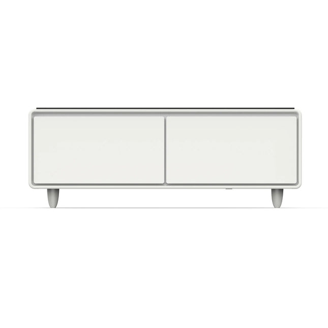 Forno Evoluto Tavolo 51-Inch White Smart Coffee Table – Dual Refrigerator Drawers, Bluetooth 5.0 Audio, Wireless Charging & RGB Ambient Light FORNO