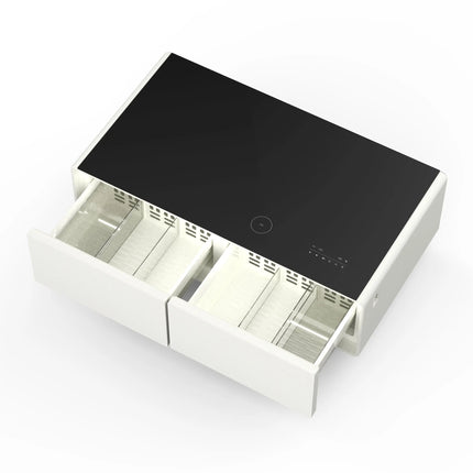 Forno Evoluto Tavolo 51-Inch White Smart Coffee Table – Dual Refrigerator Drawers, Bluetooth 5.0 Audio, Wireless Charging & RGB Ambient Light FORNO