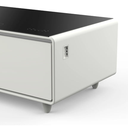 Forno Evoluto Tavolo 51-Inch White Smart Coffee Table – Dual Refrigerator Drawers, Bluetooth 5.0 Audio, Wireless Charging & RGB Ambient Light FORNO