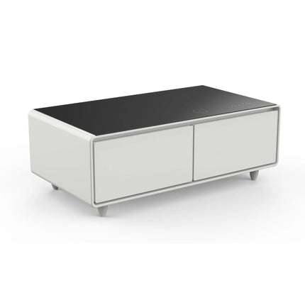 Forno Evoluto Tavolo 51-Inch White Smart Coffee Table – Dual Refrigerator Drawers, Bluetooth 5.0 Audio, Wireless Charging & RGB Ambient Light FORNO