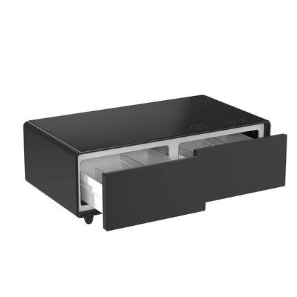 Forno Evoluto Tavolo 51-Inch Black Smart Coffee Table – Dual Refrigerator Drawers, Bluetooth 5.0 Audio, Wireless Charging & RGB Ambient Light FORNO