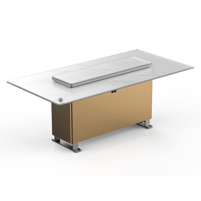 Cinetico Smart Dining Table in White, 5.3 cu.ft fridge and freezer with Bluetooth control FORNO