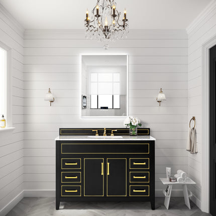 Frysta LED Frameless Rectangular Mirror Lighted Bathroom Vanity with Dimmer and Defogger Ancerre Designs