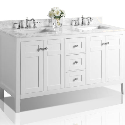 Maili Bathroom Vanity with Sink and Carrara White Marble Top Cabinet Set Ancerre Designs