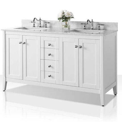 Shelton Bathroom Vanity with Sink and Carrara White Marble Top Cabinet Set Ancerre Designs