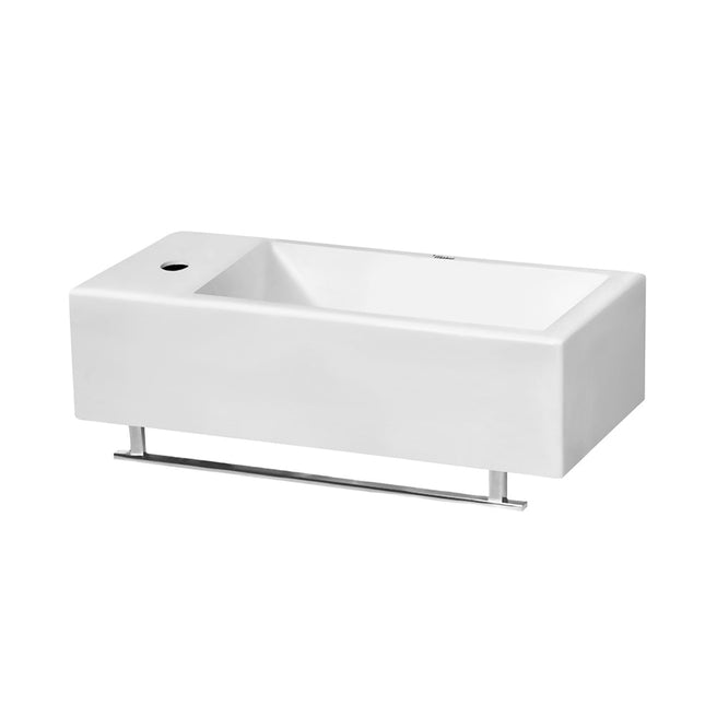 Whitehaus Isabella Collection Small Wall Mount Basin With Crome Towel Bar And Center Drain - WH1-114LTB Whitehaus