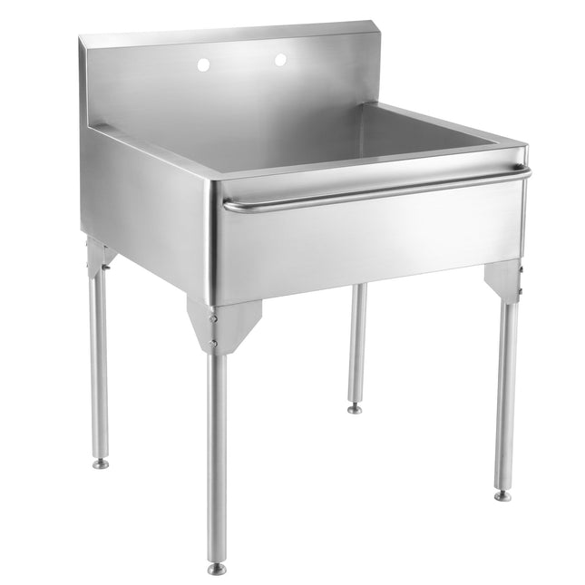 Whitehaus Pearlhaus Brushed Stainless Steel Single Bowl Commerical Freestanding Utility Sink With Towel Bar - WH302510-NP Whitehaus
