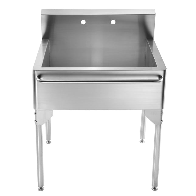 Whitehaus Pearlhaus Brushed Stainless Steel Single Bowl Commerical Freestanding Utility Sink With Towel Bar - WH302510-NP Whitehaus