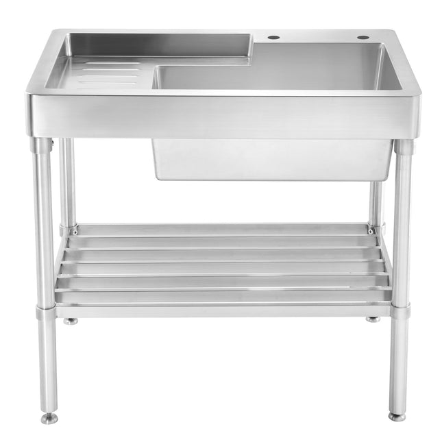 Whitehaus Pearlhaus Brushed Stainless Steel Single Bowl, Freestanding Utility Sink With Drainboard And Lower Rack - WH33209-LEG-NP Whitehaus
