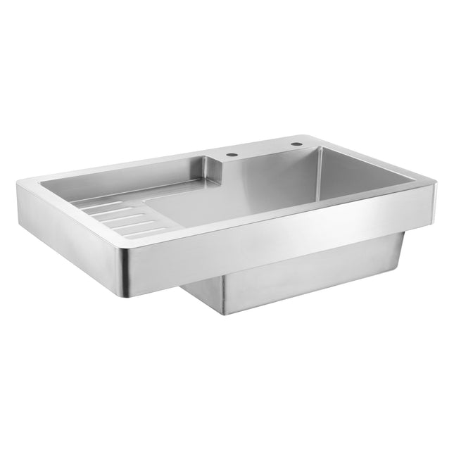 Whitehaus Pearlhaus Brushed Stainless Steel Single Bowl Drop In Utility Sink With Drainboard - WH33209-NP Whitehaus