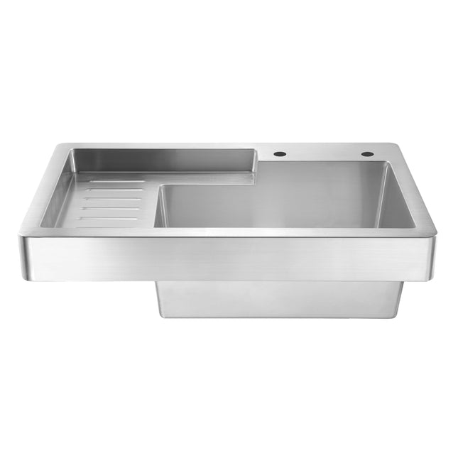 Whitehaus Pearlhaus Brushed Stainless Steel Single Bowl Drop In Utility Sink With Drainboard - WH33209-NP Whitehaus