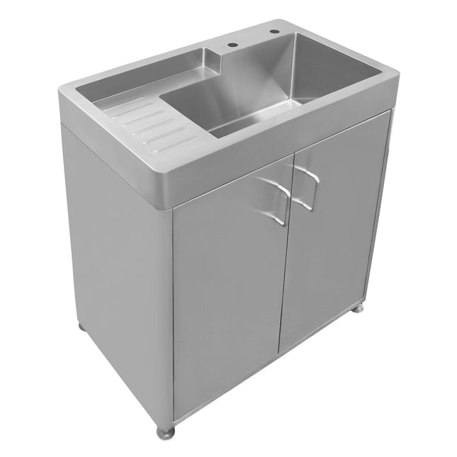 Whitehaus Pearlhaus Brushed Stainless Steel Double Door, Freestanding Cabinet With Sink - WH33209-CAB-NP Whitehaus