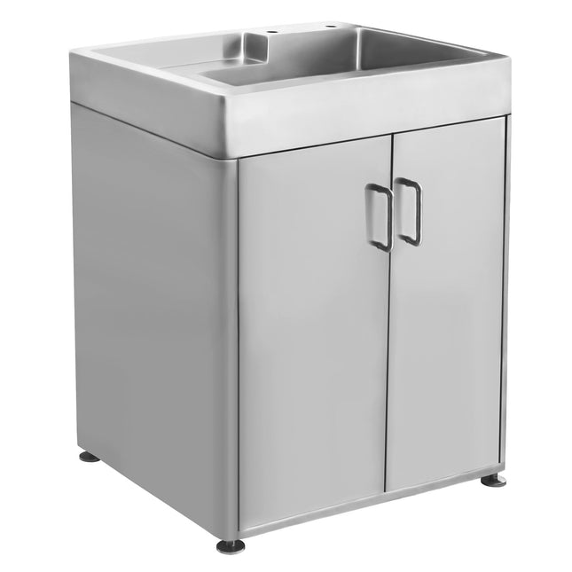 Whitehaus Pearlhaus Brushed Stainless Steel Double Door, Freestanding Cabinet With Sink - WH33209-CAB-NP Whitehaus