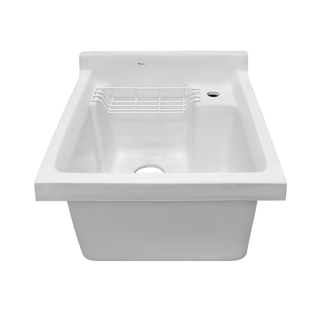 Whitehaus Vitreous China Single Bowl, Drop-In Sink With Wire Basket And 3 1/2 Inch Off Center Drain - WH474-53 Whitehaus
