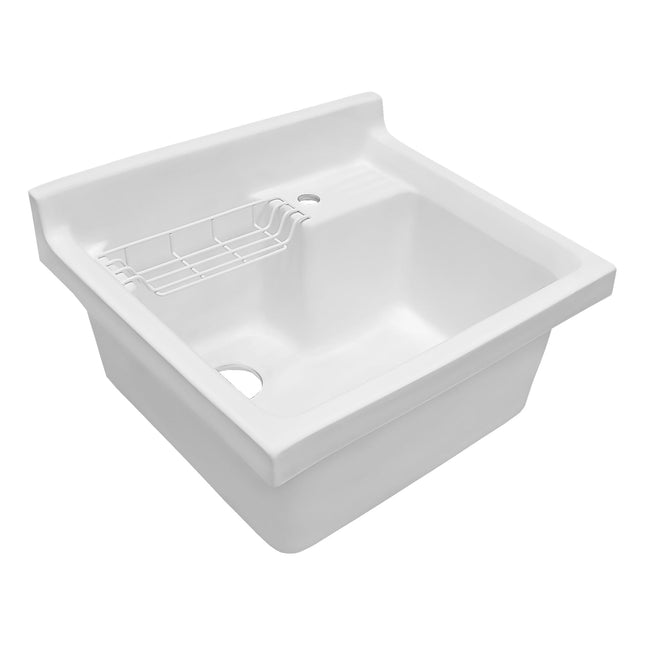 Whitehaus Vitreous China Single Bowl, Drop-In Sink With Wire Basket And 3 1/2 Inch Off Center Drain - WH474-60 Whitehaus