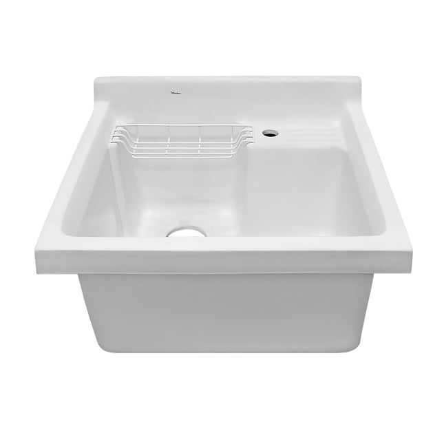 Whitehaus Vitreous China Single Bowl, Drop-In Sink With Wire Basket And 3 1/2 Inch Off Center Drain - WH474-60 Whitehaus